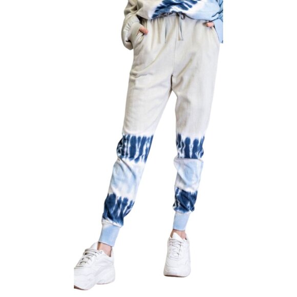 Easel TIE DYE BOTTOM TERRY KNIT JOGGER PANTS SAGE/BLUE 100% CTN Lightweight - Picture 5 of 7